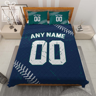 Custom Quilt Sets Seattle Jersey Personalized Baseball Premium Quilt Bedding for Men Women